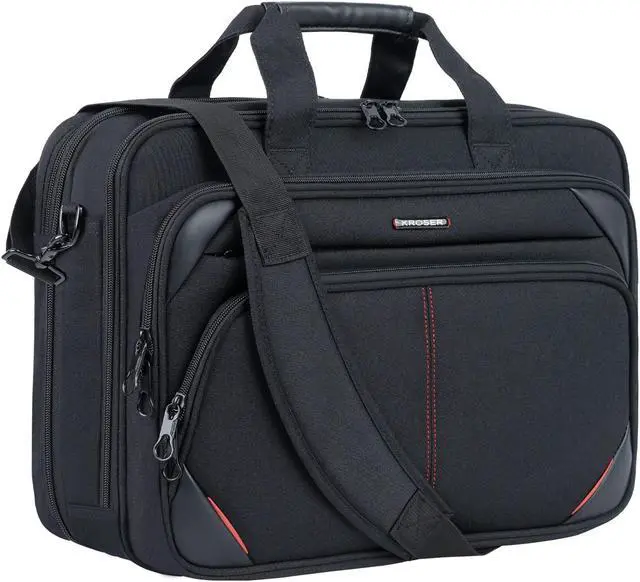 Main image of KROSER Laptop Bag 17.3 Inch Premium Laptop Briefcase, Expandable Water Repellent Laptop Shoulder Messenger Bag Durable Computer Case for Business/Travel/Men/Women (Black/Red)