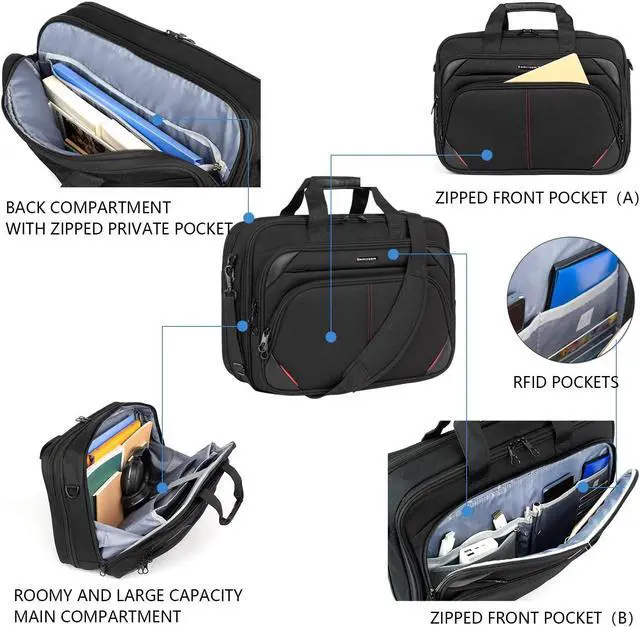 Alt view image 4 of 5 - KROSER Laptop Bag 17.3 Inch Premium Laptop Briefcase, Expandable Water Repellent Laptop Shoulder Messenger Bag Durable Computer Case for Business/Travel/Men/Women (Black/Red)