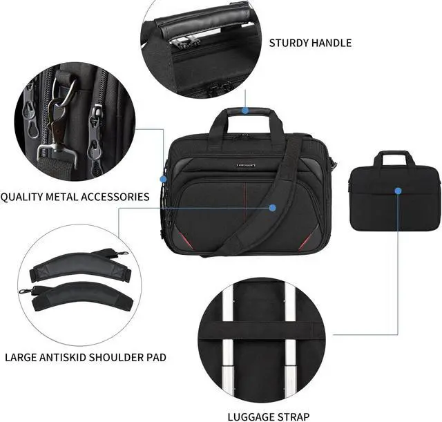 Alt view image 5 of 5 - KROSER Laptop Bag 17.3 Inch Premium Laptop Briefcase, Expandable Water Repellent Laptop Shoulder Messenger Bag Durable Computer Case for Business/Travel/Men/Women (Black/Red)
