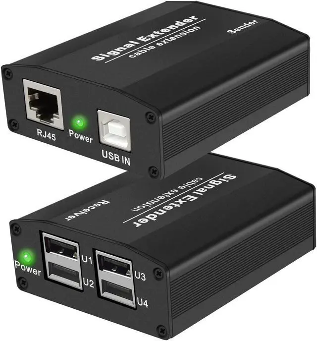 Main image of LornCeng USB 2.0 Extender Over Cat5/Cat6/Cat7  4-Port Powered USB Hub Over Ethernet, Up to 164 ft (50 m), Plug & Play Works with Keyboards, Mice, Webcams & Printers