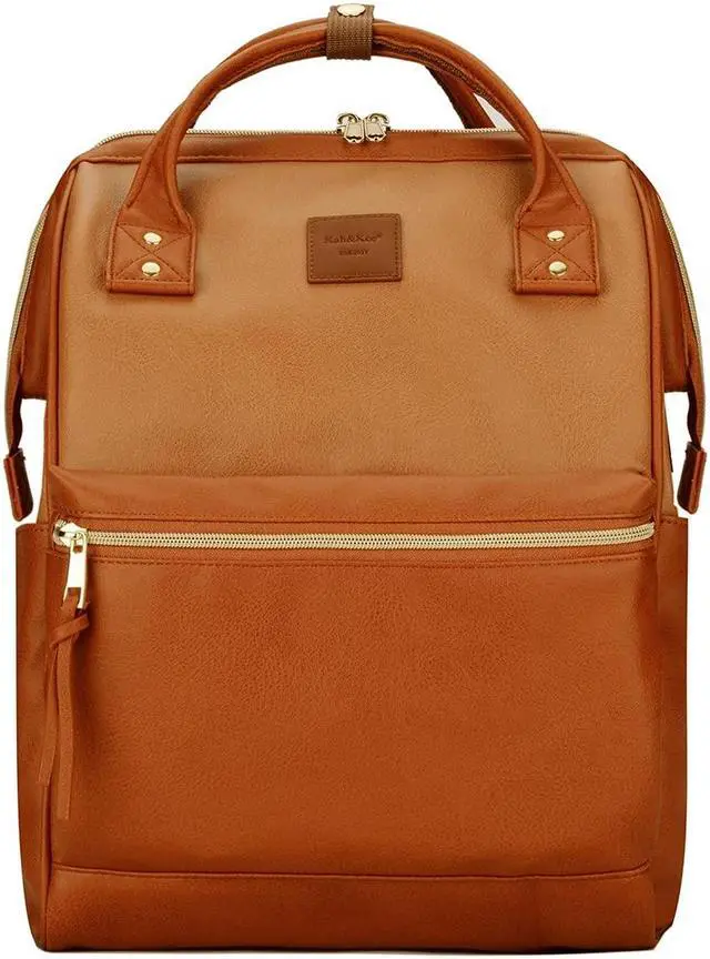Main image of Kah&Kee Leather Backpack for Women and Men 15-inch Laptop Bag | Teacher Professional, Diaper Bag Backpack, Ideal for Work, School, Nurse, College & Travel (Buff/Camel, Medium)