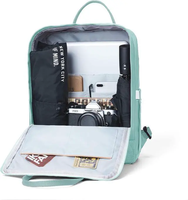 Alt view image 5 of 5 - KALIDI Casual Laptop Backpack 15 Inches Classic Camping Rucksack Travel Outdoor Square Daypack College Hiking Gym Bag, Mint Green