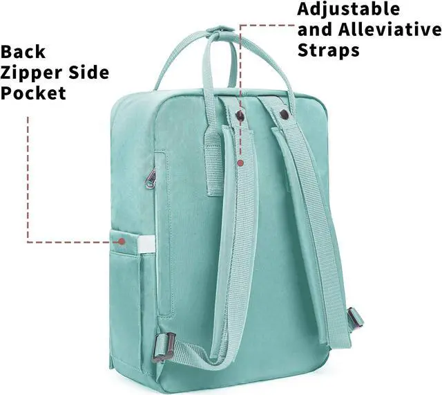 Alt view image 4 of 5 - KALIDI Casual Laptop Backpack 15 Inches Classic Camping Rucksack Travel Outdoor Square Daypack College Hiking Gym Bag, Mint Green