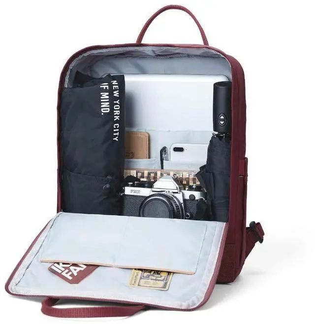 Alt view image 2 of 5 - KALIDI Casual Laptop Backpack 15 Inches Classic Camping Rucksack Travel Outdoor Square Daypack College Hiking Gym Bag, Burgundy