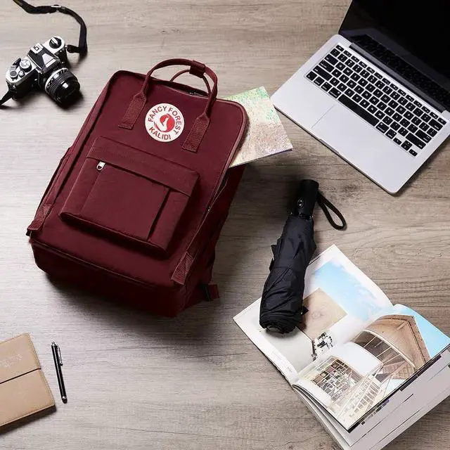 Alt view image 3 of 5 - KALIDI Casual Laptop Backpack 15 Inches Classic Camping Rucksack Travel Outdoor Square Daypack College Hiking Gym Bag, Burgundy