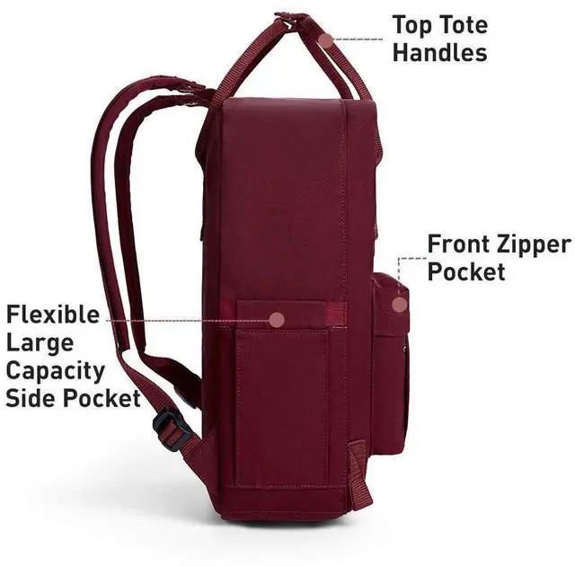 Alt view image 5 of 5 - KALIDI Casual Laptop Backpack 15 Inches Classic Camping Rucksack Travel Outdoor Square Daypack College Hiking Gym Bag, Burgundy
