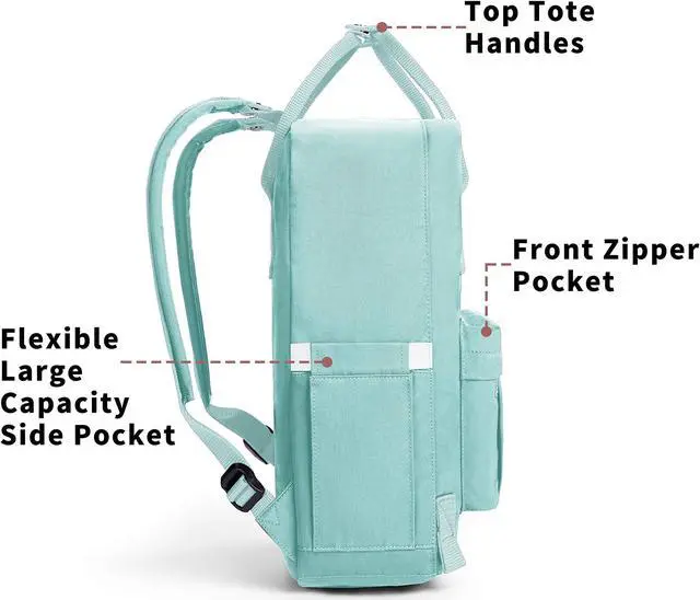 Alt view image 3 of 5 - KALIDI Casual Laptop Backpack 15 Inches Classic Camping Rucksack Travel Outdoor Square Daypack College Hiking Gym Bag, Mint Green