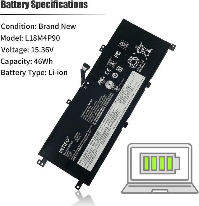 Alt view image 3 of 5 - INTIFO 46Wh L18M4P90 Laptop Battery Compatible with Lenovo ThinkPad L13 Yoga Series Notebook L18C4P90 L18D4P90 02DL030 02DL031 02DL032 SB10T83119 SB10T83120 SB10T83121 [15.36V 46Wh 4-Cell]