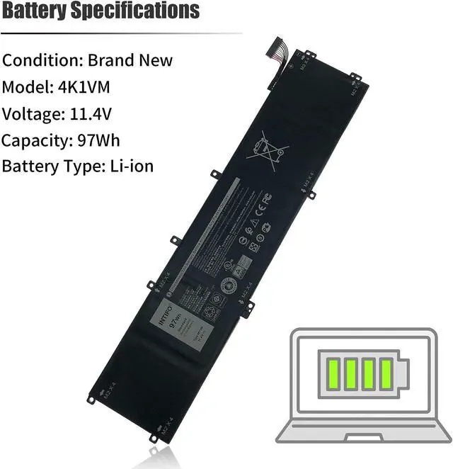 Alt view image 3 of 5 - INTIFO 97Wh 4K1VM Laptop Battery Compatible with Dell G7 17 7700 Series Notebook W62W6 0W62W6 XYCW0 0XYCW0 9TM7D 09TM7D V0GMT NYD3W 0NYD3W NCC3D 0NCC3D [11.4V 97Wh 6-Cell]
