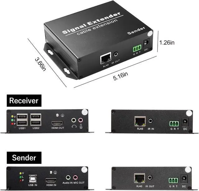 Alt view image 3 of 5 - HDMI KVM Extender Over Cat6/Cat5e -120M(394 ft) | 4K@30 Hz | Audio in/Out | IR Remote | EDID & 3D | RS232 | 4-Port USB 2.0 | Plug & Play | Windows Mac Linux