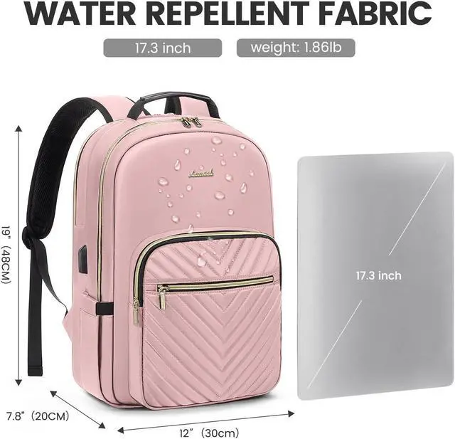 Alt view image 4 of 5 - LOVEVOOK Laptop Backpack for Women 17.3 inch,Cute Womens Travel Backpack Purse,Professional Laptop Computer Bag,Waterproof Work Business College Teacher Bags Carry on Backpack with USB Port,Pink