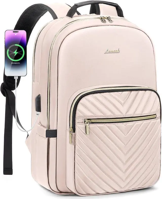 Main image of LOVEVOOK Laptop Backpack for Women 17.3 inch,Cute Womens Travel Backpack Purse,Professional Laptop Computer Bag,Waterproof Work Business College Teacher Bags Carry on Backpack with USB Port,Nude