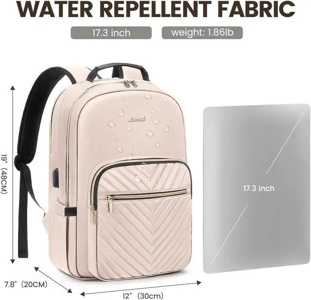 Alt view image 4 of 5 - LOVEVOOK Laptop Backpack for Women 17.3 inch,Cute Womens Travel Backpack Purse,Professional Laptop Computer Bag,Waterproof Work Business College Teacher Bags Carry on Backpack with USB Port,Nude