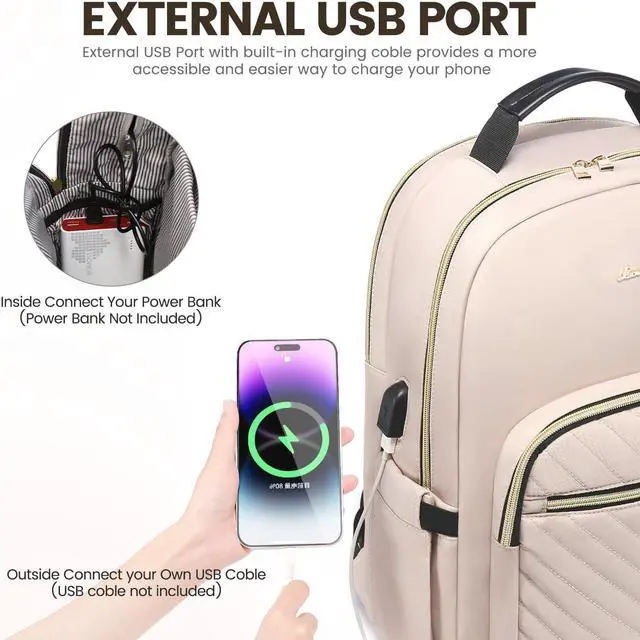Alt view image 5 of 5 - LOVEVOOK Laptop Backpack for Women 17.3 inch,Cute Womens Travel Backpack Purse,Professional Laptop Computer Bag,Waterproof Work Business College Teacher Bags Carry on Backpack with USB Port,Nude