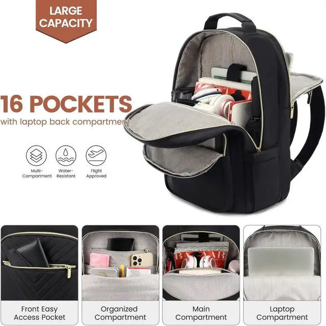 Alt view image 3 of 5 - LOVEVOOK Laptop Backpack for Women 15.6 inch,Cute Womens Travel Backpack Purse,Professional Laptop Computer Bag,Waterproof Work Business College Teacher Bags Carry on Backpack with USB Port,Black-2