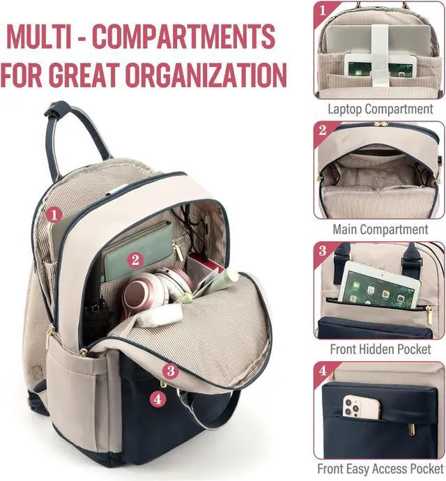 Alt view image 2 of 5 - LOVEVOOK Laptop Backpack for Women 15.6 Inch Laptop Bag with USB Port, Fashion Waterproof Backpacks Teacher Nurse Stylish Travel Bags Vintage Daypacks for College Work