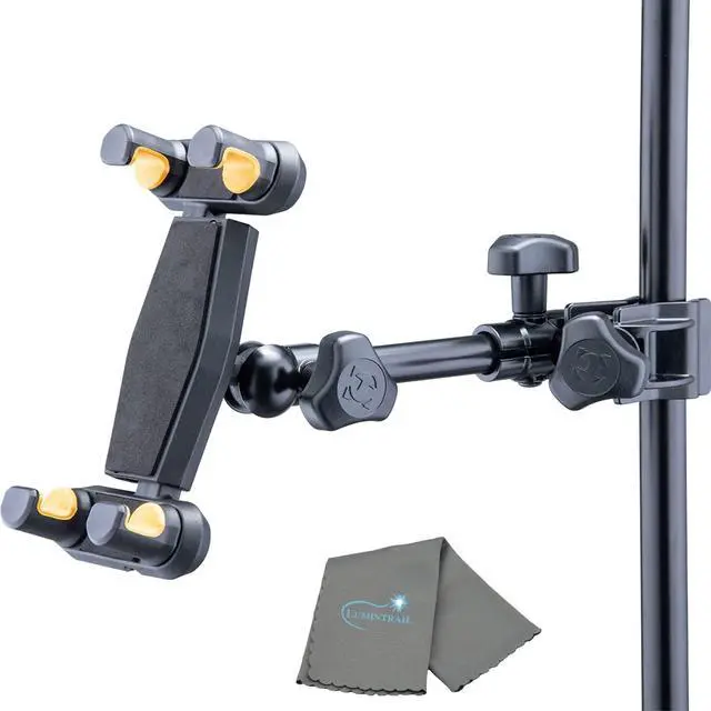 Main image of Hercules DG307B Adaptive Series 2-in-1 Smartphone/ Tablet Holder, 6.1" to 13", Attaches to Desk, Round & Square Tubes, w/ a Lumintrail Cleaning Cloth