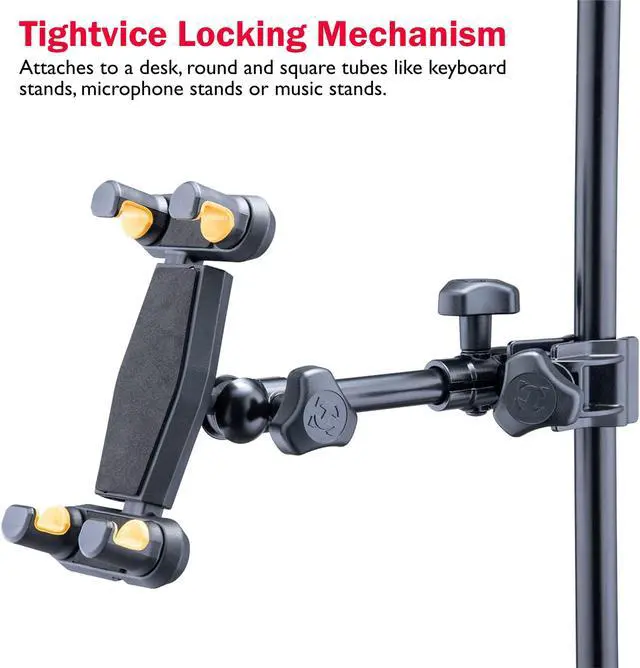 Alt view image 2 of 5 - Hercules DG307B Adaptive Series 2-in-1 Smartphone/ Tablet Holder, 6.1" to 13", Attaches to Desk, Round & Square Tubes, w/ a Lumintrail Cleaning Cloth