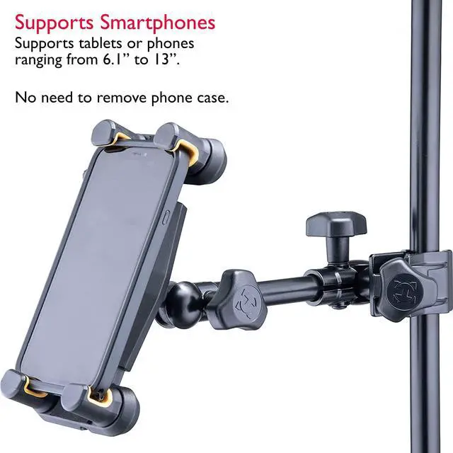 Alt view image 3 of 5 - Hercules DG307B Adaptive Series 2-in-1 Smartphone/ Tablet Holder, 6.1" to 13", Attaches to Desk, Round & Square Tubes, w/ a Lumintrail Cleaning Cloth