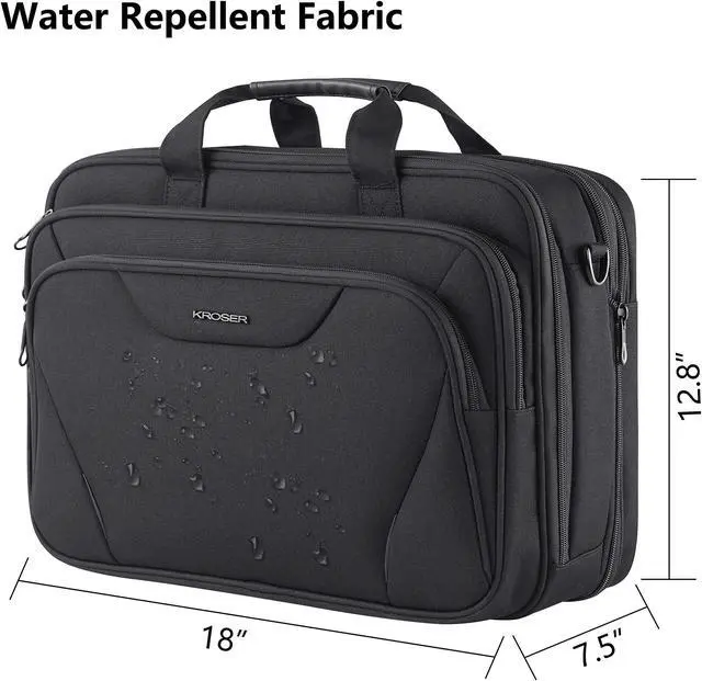 Alt view image 3 of 5 - KROSER Laptop Bag Premium Laptop Briefcase Fits Up to 17.3 Inch Laptop Expandable Water-Repellent Shoulder Messenger Bag Computer Bag for Travel/Business/Men/Women-Black