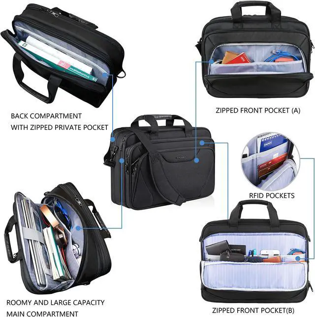 Alt view image 4 of 5 - KROSER Laptop Bag Premium Laptop Briefcase Fits Up to 17.3 Inch Laptop Expandable Water-Repellent Shoulder Messenger Bag Computer Bag for Travel/Business/Men/Women-Black
