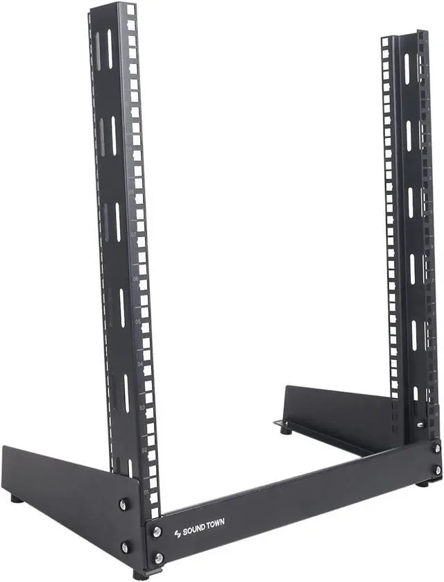 Main image of Sound Town 12U 2-Post Desktop Open-Frame Rack, for Audio/Video, Network Switches, Routers, Patch Panels (ST2PF-12LW)
