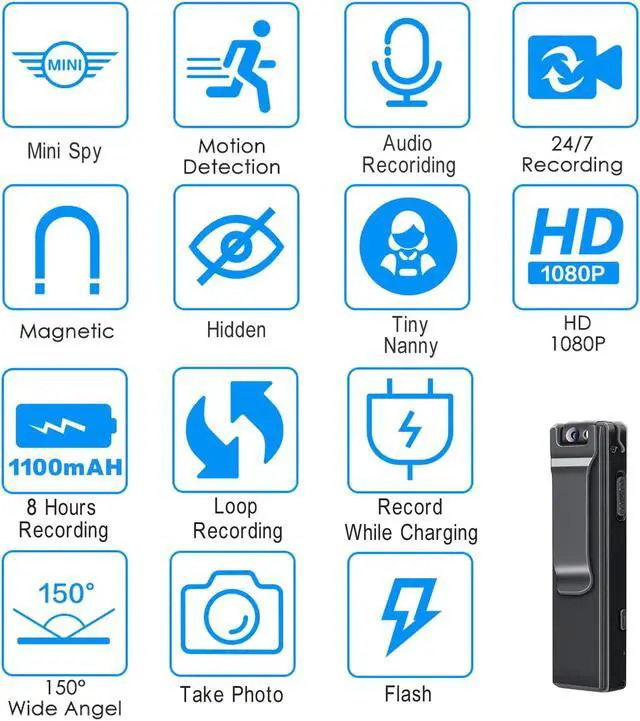 Alt view image 2 of 5 - Mini Body Camera Video Recorder, Pocket Camera, Tiny Camera, Nanny Small Cam, Body Spy Camera, Small Security Camera for Home Outdoor Office and More (with 32G Black Super high-Speed Memory Card)