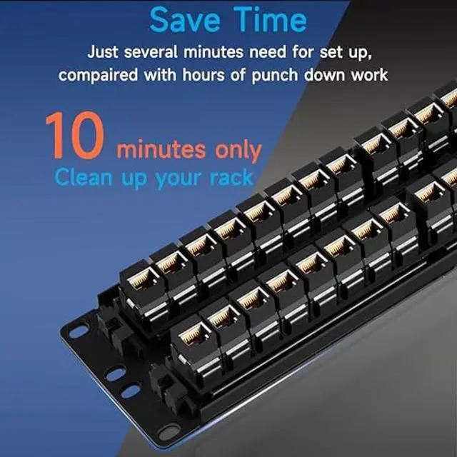 Alt view image 4 of 5 - Lysymixs 48 Port RJ45 Patch Panel Cat6 Feed Through, Coupler Network Patch Panel 19 Inch, Inline Keystone Ethernet Patch Panel with Back Bar