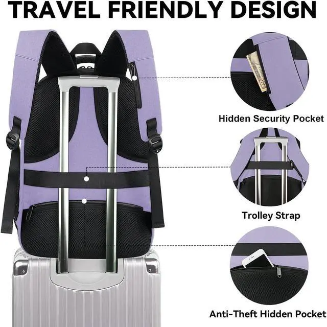 Alt view image 5 of 5 - MATEIN Travel Backpack for Women, Expandable 15.6 inch Laptop Backpack with USB Charging Port, Large Anti Theft Business Computer Bag Water Resistant College Computer Bag Gift for Women Men, Purple