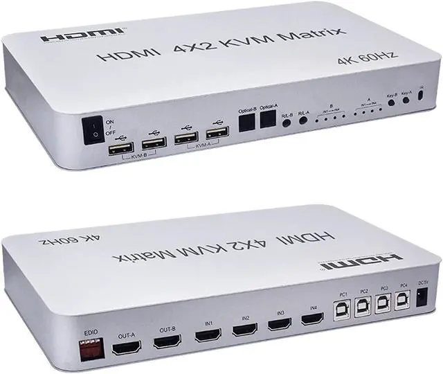 Main image of Swallow house 4 Port USB HD KVM Matrix 4X2 Dual Monitor 4K@60Hz HDR Switch Splitter 4 in 2 Out HD 2.0 Switcher for USB2.0 Keyboard Mouse PC with Dual Independent Audio