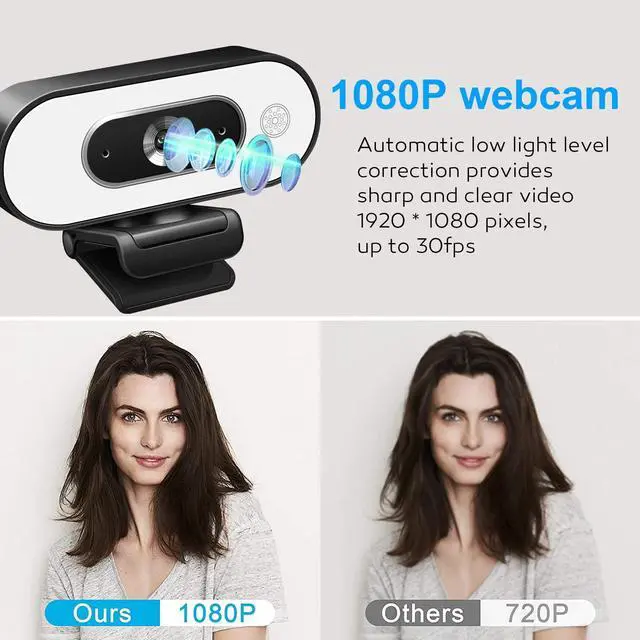 Alt view image 2 of 5 - Svcouok 1080P Webcam with Ring Light & 3-Level Brightness - Streaming Camera with Built-in Mic, Tripod & Plug&Play for Zoom/Skype/Facetime, PC/Mac/Laptop