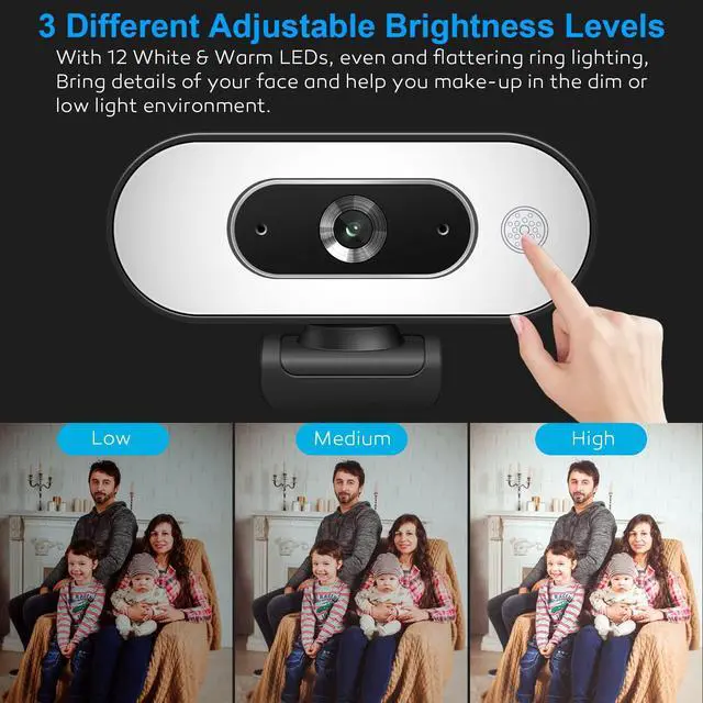 Alt view image 3 of 5 - Svcouok 1080P Webcam with Ring Light & 3-Level Brightness - Streaming Camera with Built-in Mic, Tripod & Plug&Play for Zoom/Skype/Facetime, PC/Mac/Laptop