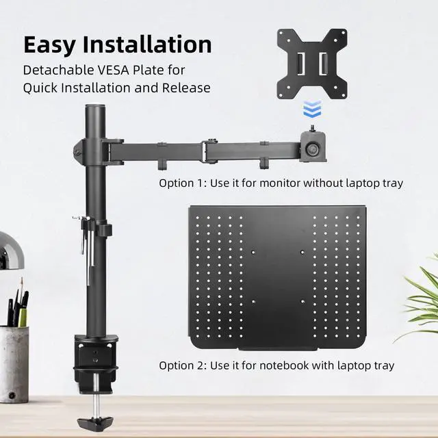 Alt view image 3 of 5 - Suptek Single Laptop Notebook Desk Mount with Tray for 13-27 inch Computer Screen, Fully Adjustable Laptop Desk Arm for Notebook up to 17'', Weight up to 15.6 lbs