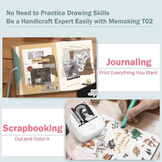 Alt view image 2 of 5 - Memoking T02 Thermal Pocket Printer and White Bunny Printer Case