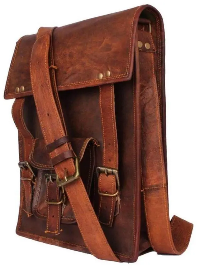 Alt view image 2 of 5 - Leather Saddler Ls 9X11 Inch Leather Vintage Cross Body Messenger Courier Satchel Bag Gift Men Women ~ Business Work Fits Up To 11" Laptop Carry Ipad Book