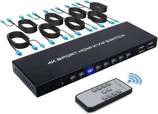 Main image of TCNEWCL 8 Port KVM Switch HDMI, 4K@30Hz 8 in 1 Out HDMI KVM Switch for 8 PC Sharing 1 HD Monitor and 4 USB Devices with IR Remote & 8 HDMI Cables