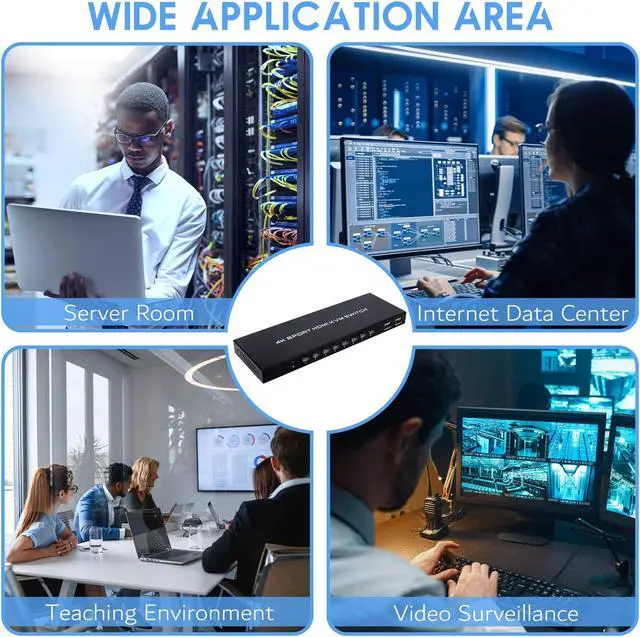 Alt view image 5 of 5 - TCNEWCL 8 Port KVM Switch HDMI, 4K@30Hz 8 in 1 Out HDMI KVM Switch for 8 PC Sharing 1 HD Monitor and 4 USB Devices with IR Remote & 8 HDMI Cables
