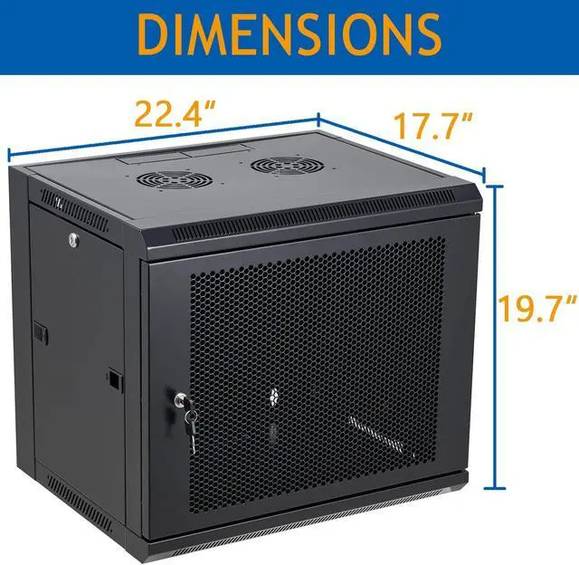 Alt view image 2 of 5 - Tedgetal 9U Wall Mount Server Cabinet Network Rack Vented Enclosure Locking Door