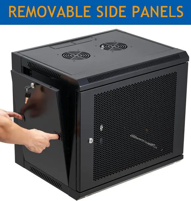 Alt view image 3 of 5 - Tedgetal 9U Wall Mount Server Cabinet Network Rack Vented Enclosure Locking Door