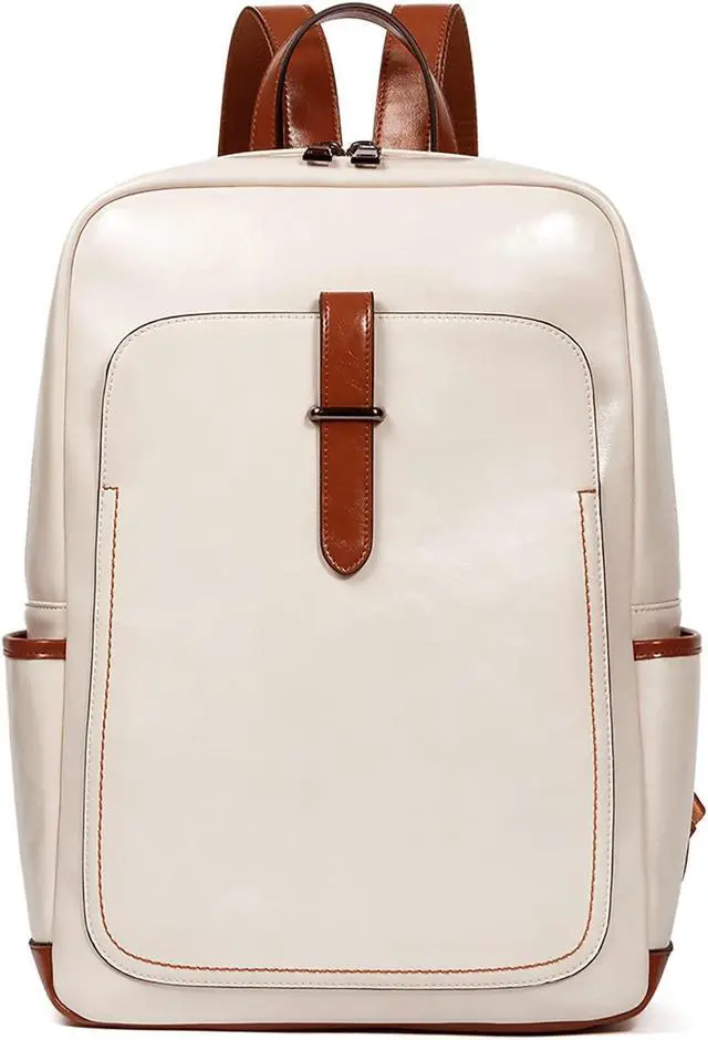 Main image of Telena Vegan Leather Laptop Backpack for Women 15.6 inch Computer College Travel Daypack Bag Beige
