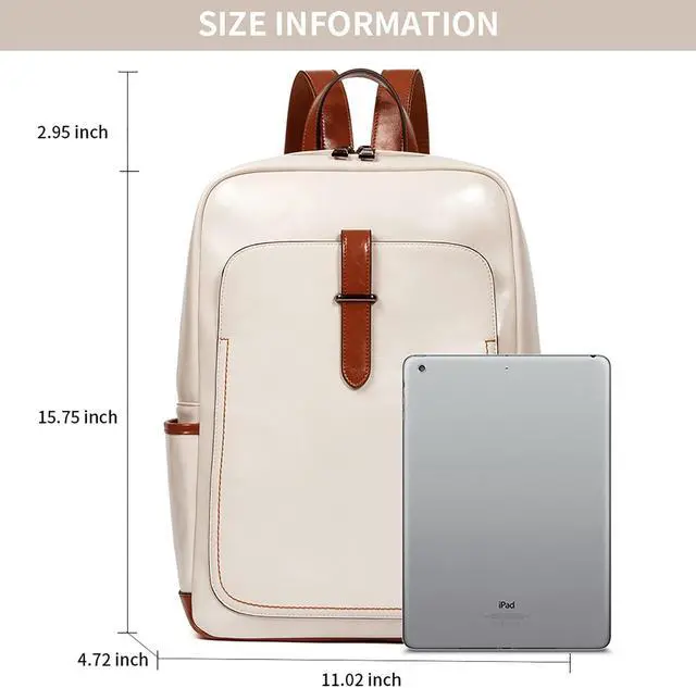 Alt view image 2 of 5 - Telena Vegan Leather Laptop Backpack for Women 15.6 inch Computer College Travel Daypack Bag Beige