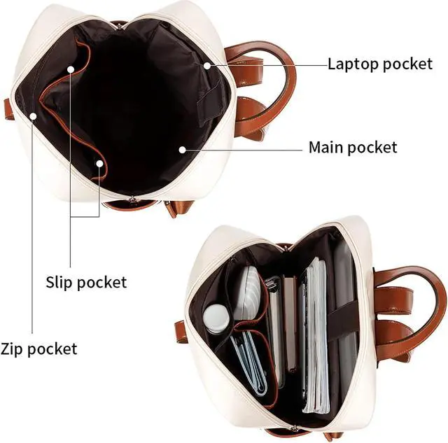 Alt view image 3 of 5 - Telena Vegan Leather Laptop Backpack for Women 15.6 inch Computer College Travel Daypack Bag Beige