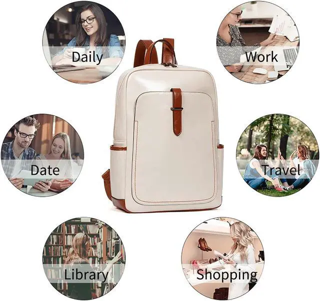 Alt view image 4 of 5 - Telena Vegan Leather Laptop Backpack for Women 15.6 inch Computer College Travel Daypack Bag Beige