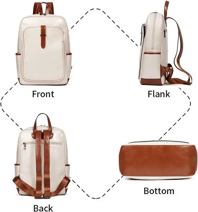 Alt view image 5 of 5 - Telena Vegan Leather Laptop Backpack for Women 15.6 inch Computer College Travel Daypack Bag Beige