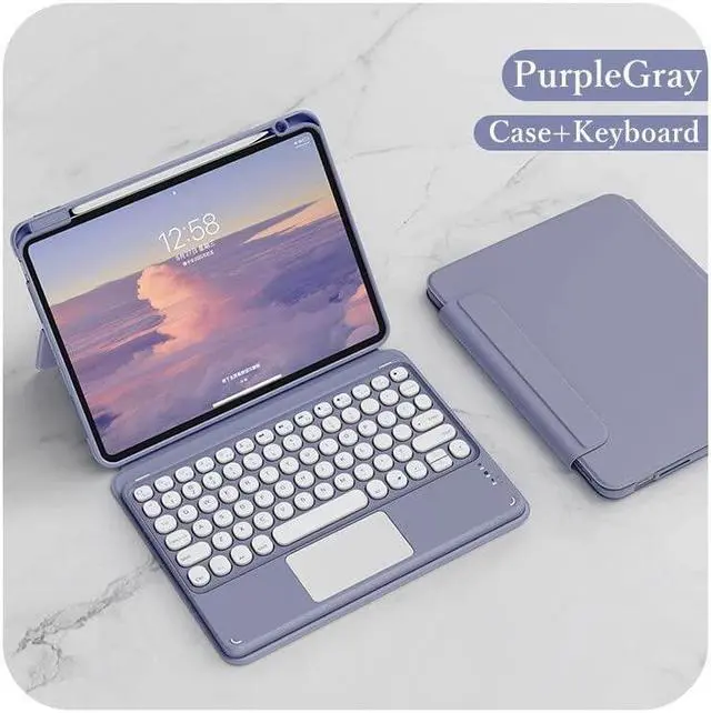 Alt view image 2 of 5 - HENGHUI Magnetic Keyboard Case for iPad Air 5 2022/ Air 4 10.9 inch 2020/ iPad Pro 11 Vertical Keyboard Case with Touchpad Cute Color Keyboard Clear Back Cover Detachable Keyboard (PurpleGray)