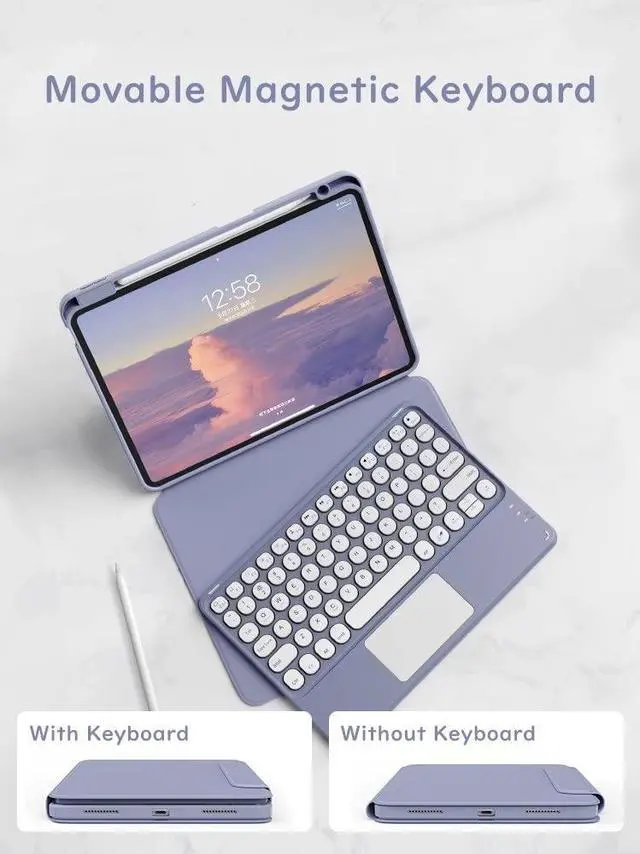 Alt view image 5 of 5 - HENGHUI Magnetic Keyboard Case for iPad Air 5 2022/ Air 4 10.9 inch 2020/ iPad Pro 11 Vertical Keyboard Case with Touchpad Cute Color Keyboard Clear Back Cover Detachable Keyboard (PurpleGray)