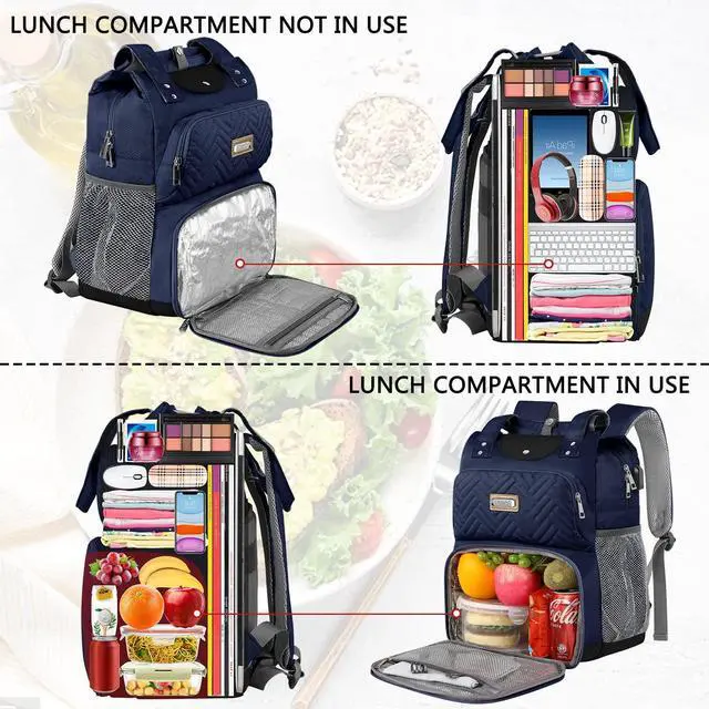 Alt view image 5 of 5 - Mogplof Women Lunch Backpack, 15.6 Inch Laptop Backpack with USB Port RFID Pockets, Water-resistant College Insulated Cooler Backpacks Business Travel Work Leakproof Lunch Box Backpack for Work