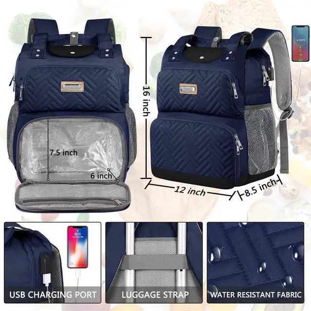 Alt view image 4 of 5 - Mogplof Women Lunch Backpack, 15.6 Inch Laptop Backpack with USB Port RFID Pockets, Water-resistant College Insulated Cooler Backpacks Business Travel Work Leakproof Lunch Box Backpack for Work