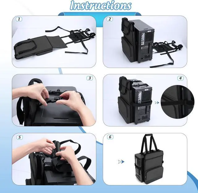 Alt view image 3 of 5 - Trunab PC Tower Carrying Strap with Handle, Desktop Carrying Case with Pockets for Keyboard, Cable and Computer Accessories, Ideal for Transporting On The Go (Patented Design)