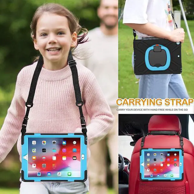 Alt view image 5 of 5 - TSQ Case for iPad 10.2 Inch for Kids w/Handle+Pen Holder+Stand+Shoulder Strap | Shockproof Protective Cover for iPad 9th/8th/7th Generation 2021 2020 2019 | Navy Blue